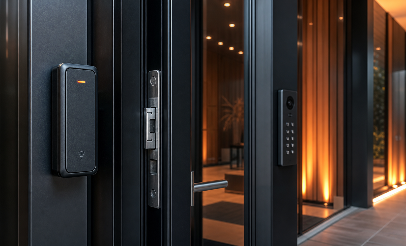 Access control card reader and door hardware